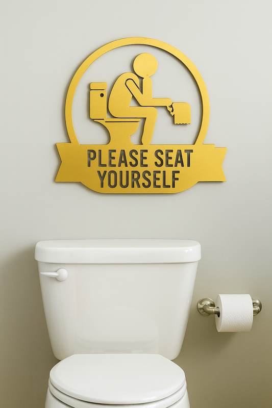 Please Seat Yourself” Metal Bathroom Sign